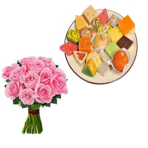 Pink Roses with Assorted Sweets